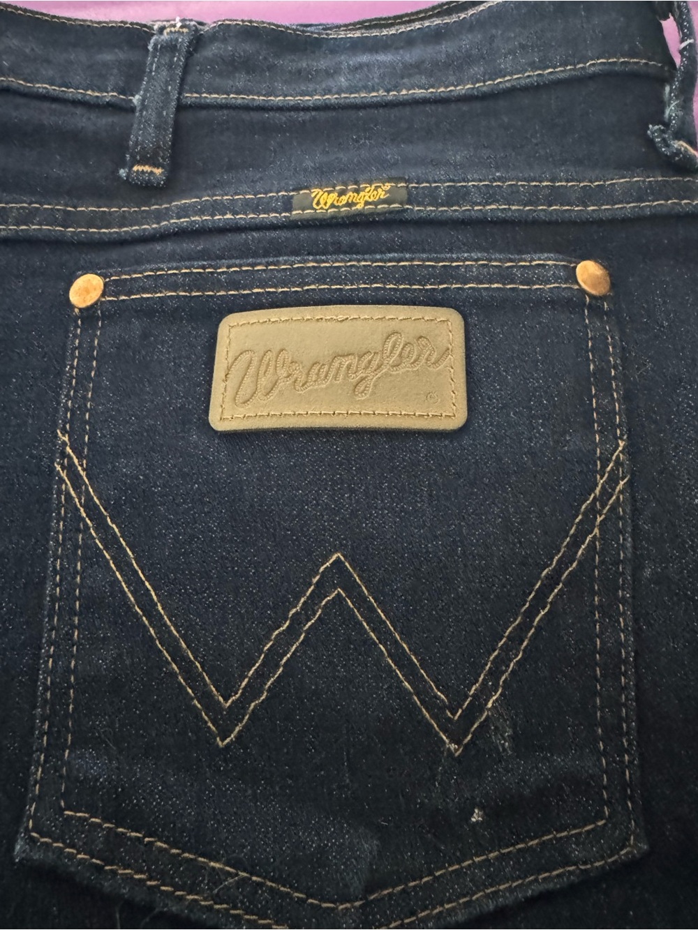 Wrangler Dark Blue Denim Jeans with Tan Stitching